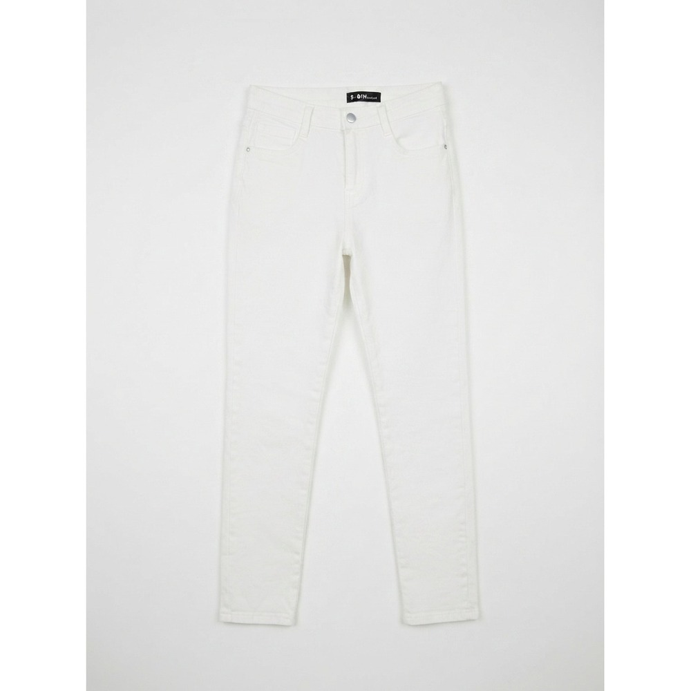 S-BIN Jeans Mid Rise Skinny Denim Pants Solid Minimalist K-Fashion White Small